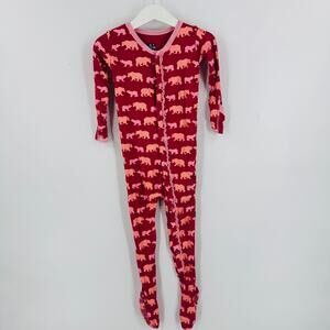 Kickee Pants Girls Footed Pajamas Magenta Pink Bear Print Bamboo 3T